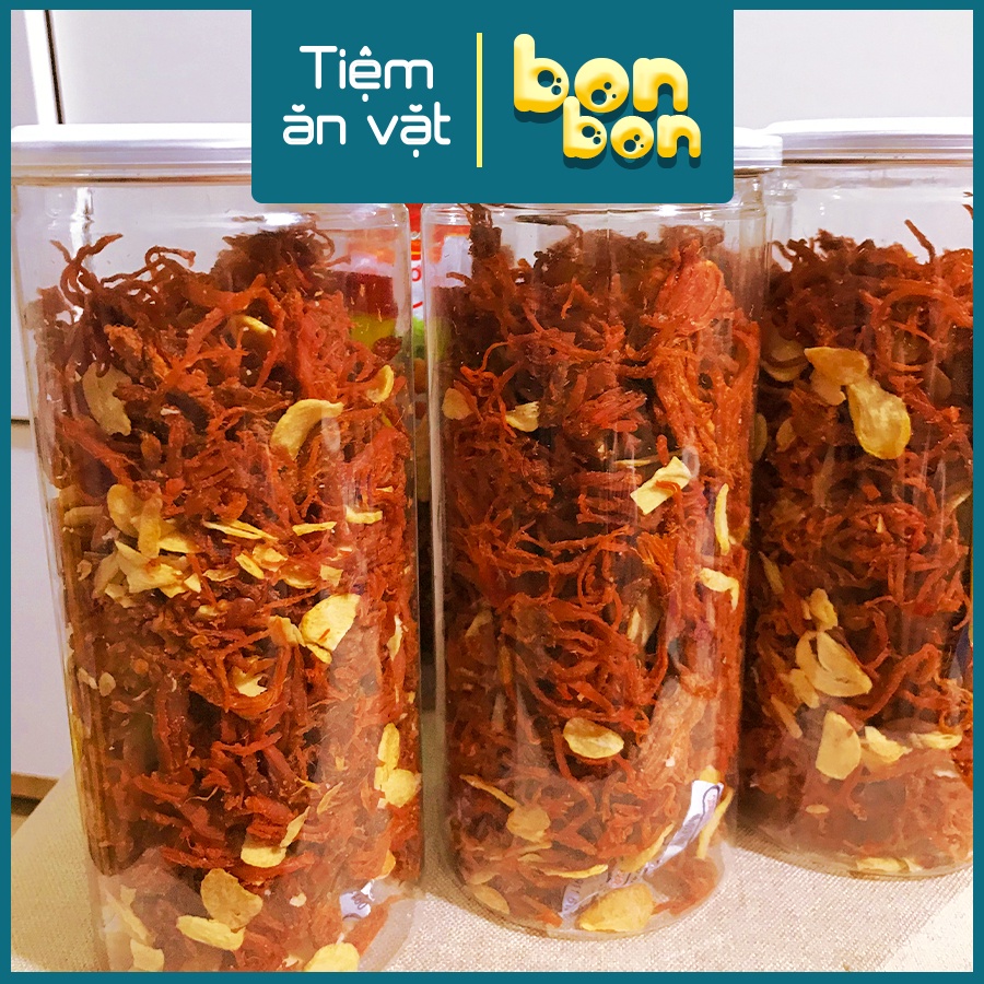 Heo khô cháy tỏi đồ ăn vặt thơm ngon hũ pet 100g, 200g, 300g | BigBuy360 - bigbuy360.vn