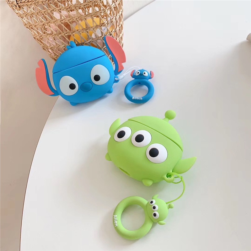 Vỏ Bảo Vệ Hộp Sạc Tai Nghe Airpods 3 4 3 Pro Hình Cậu Bé Stitch Màu Xanh Lá Dễ Thương Ốp