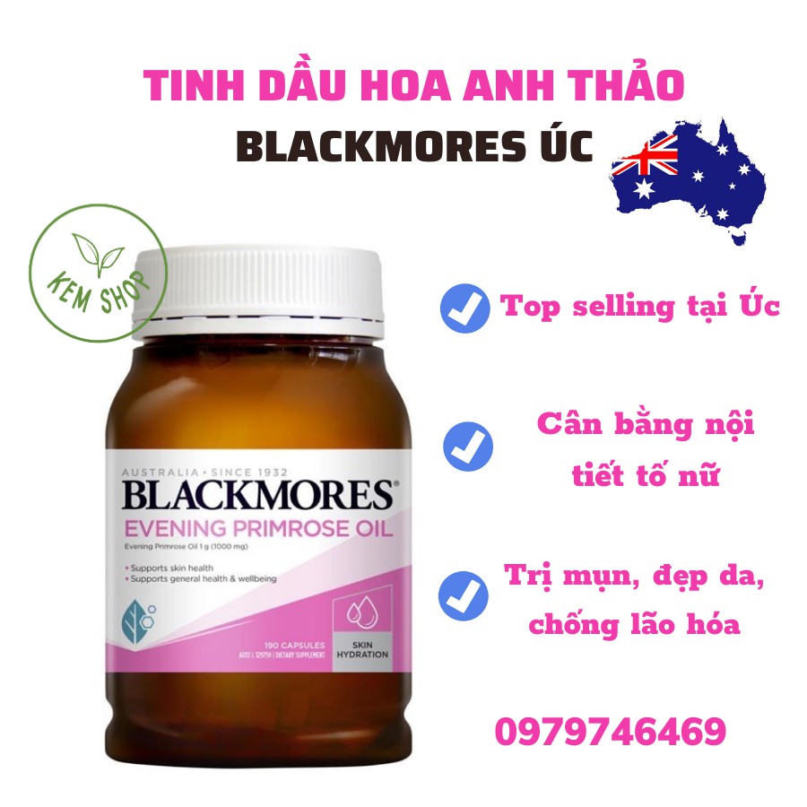 [HÀNG CHÍNH HÃNG ÚC] Tinh dầu hoa anh thảo Blackmores 190 viên của ÚC - Điều hòa nội tiết, tăng thụ thai, đẹp da