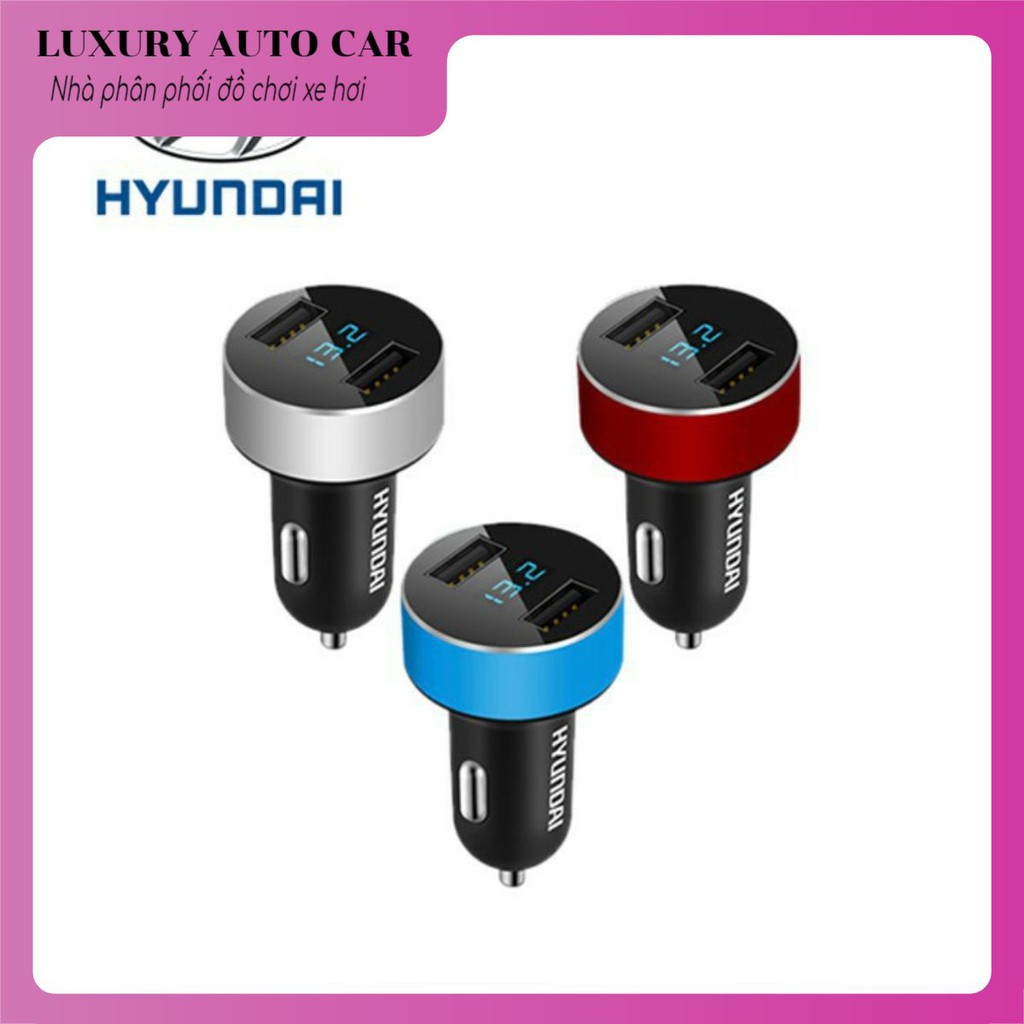 Tẩu sạc ô tô Hyundai  2 cổng USB  cao cấp nhỏ gọn sạc điện thoại trên ô tô - tẩu cắm thẻ nhớ