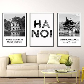 Tranh Hà nội xưa đen trắng bộ 3 tranh canvas