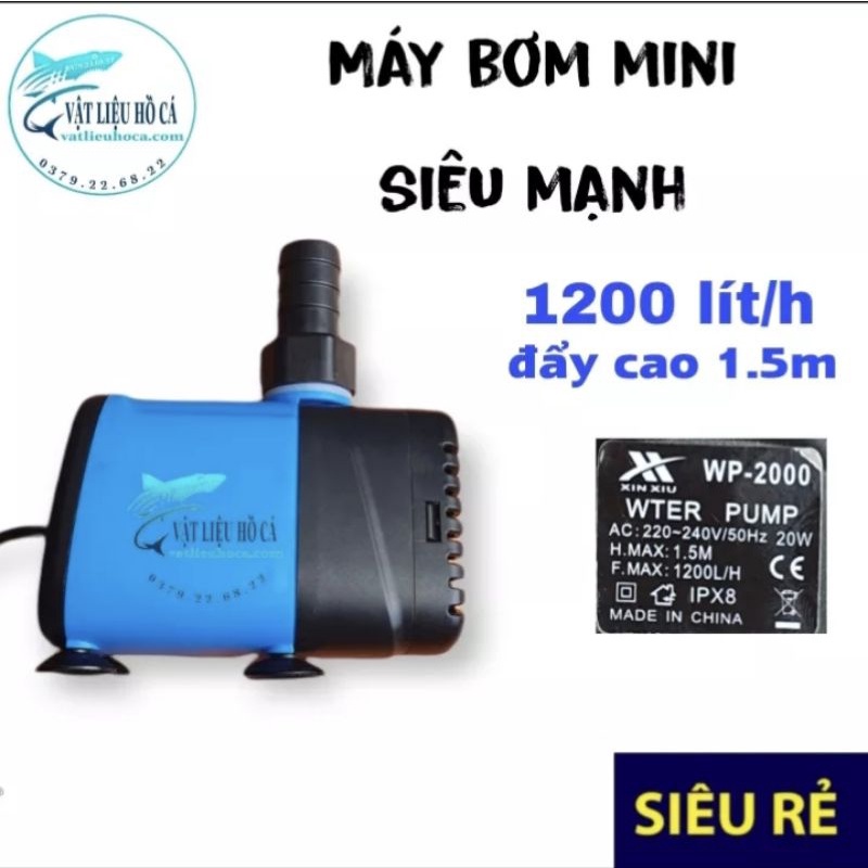 máy bơm nước hồ cá mini siêu êm wp2000 1200lit/h