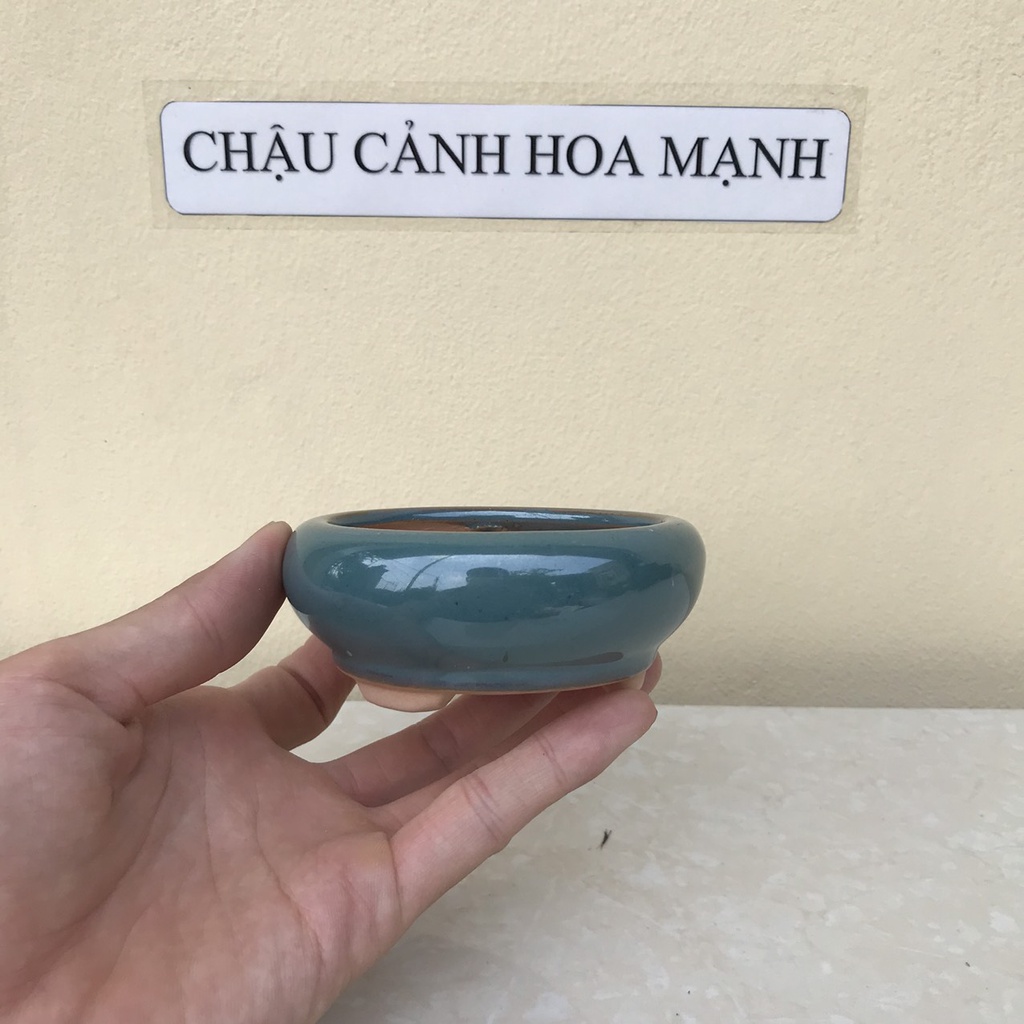 Chậu Tròn bonsai sen đá mini màu xanh ngọc gốm Bát tràng 1 size SP425
