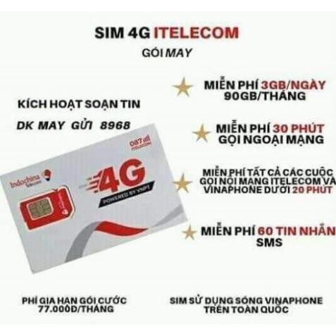 Sim 4G - ( CHỌN SỐ ĐẸP ĐỒNG GIÁ 300K ) vinaphone - Itel CÓ GÓI 90gb/tháng + free gọi vina giống sim vd89 - vd149 - v90