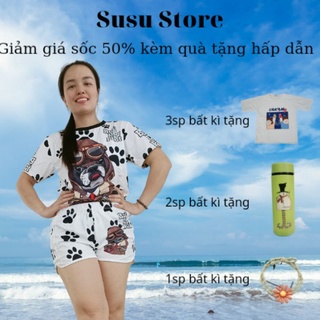 Đồ bộ thun nữ freesize mặc nhà cute hoạ tiết dễ thương