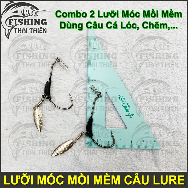 Combo 2 Lưỡi Móc Mồi Mềm Câu Lure Có Thìa Chì Lưỡi Mustad Chuyên Dùng Lure Cá Lóc, Chẽm, Tráp, Mú