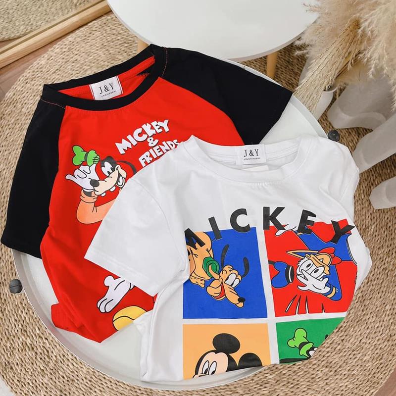 Áo cho bé gái bé trai gái combo 2 áo phông thun đỏ trắng hình mickey and friend JIMADO SF52