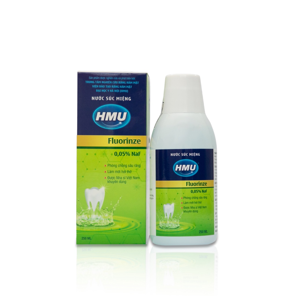 Nước súc miệng HMU Fluorinze 0,05% NaF 250ml của Đại học Y Hà Nội chống ê buốt răng, sâu răng