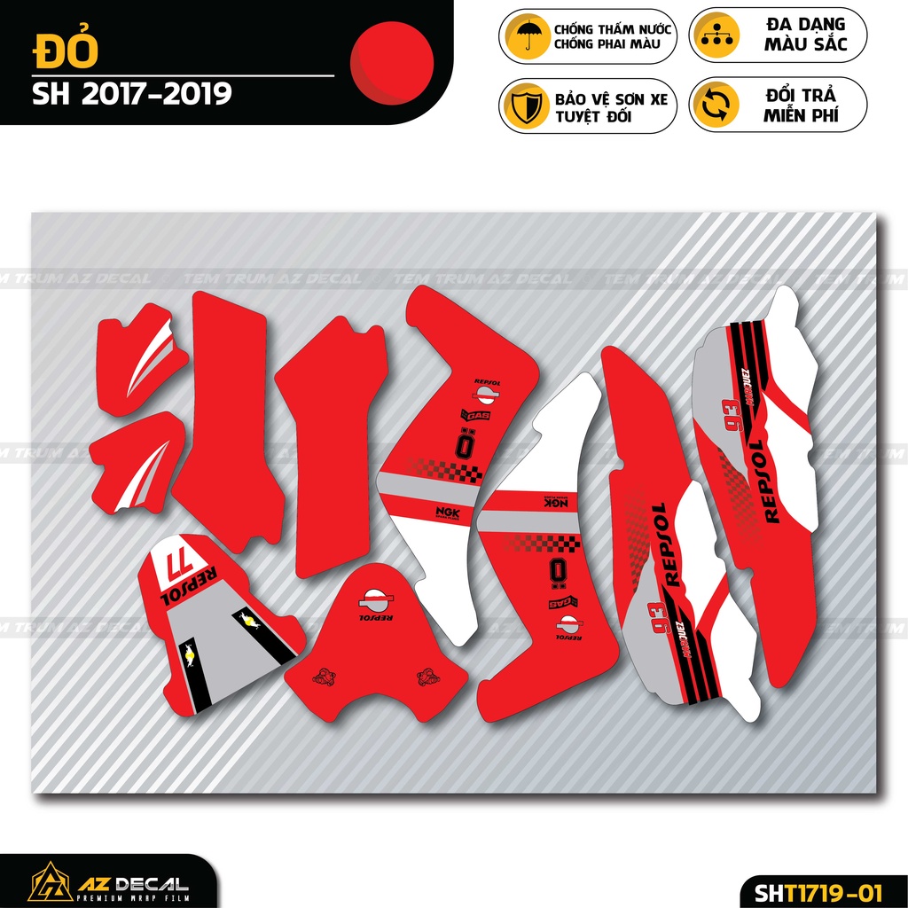 Tem Trùm SH Thiết Kế Repsol Cực Chất | SHT-01 | Decal Trùm Dán SH 2017 - 2019 - 2020 - 2021 - 2022 Chống Nước, Bền Màu