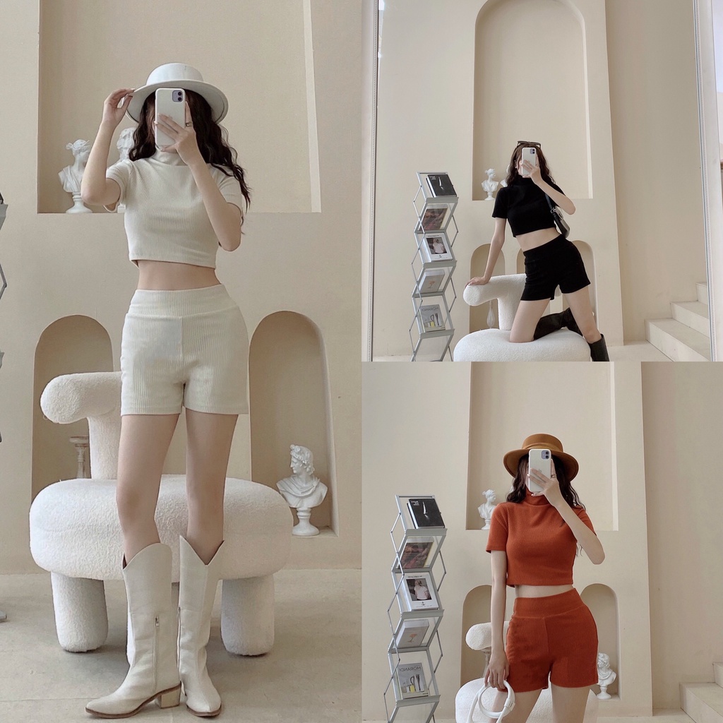 Set Đồ Nữ Len Cổ Lọ Nhiều Màu, Áo Croptop Len Cổ Lọ, Quần Short Len - Choose Me KLP