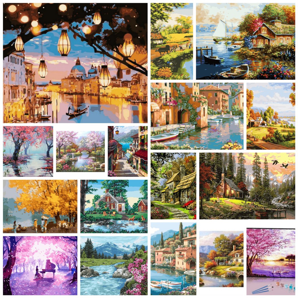 Tranh tô màu theo số ĐÃ CĂNG KHUNG 40x50cm hình phong cảnh đẹp mê ly
