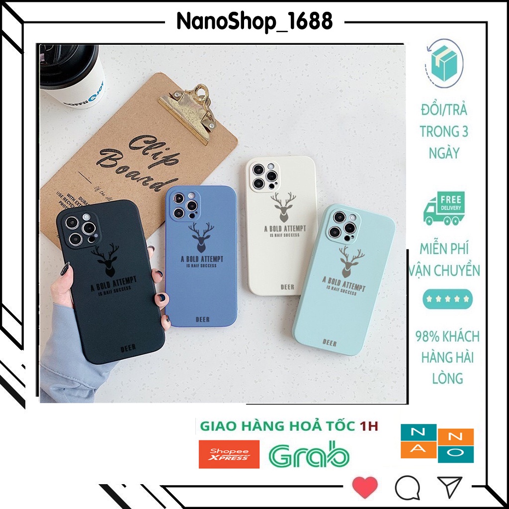 Ốp Lưng iPhone Cạnh Vuông,Bảo Vệ Camera In Hình Hươu DEER 7Plus,8Plus,x,xs,xsmax,11,11Promax,12,12promax,13,13promax