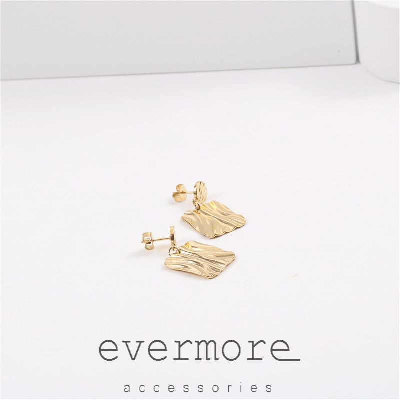 Bông tai cao cấp EVERMORE, khuyên tai vuông lượn sóng party, phong cách minimalist, thanh lịch - H017
