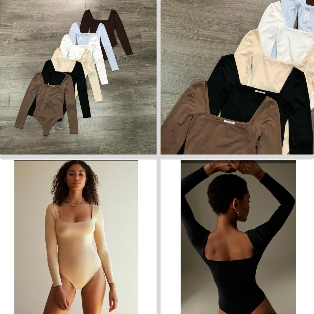 Bodysuit dài tay cổ vuông nữ vnxk jangx Babaton / Chất thun pha spandex / 2 lớp / Nhiều màu