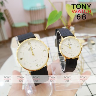 Cặp đồng hồ đôi nam nữ QB viền mạ vàng dây cao su siêu bền chính hãng Tony thumbnail