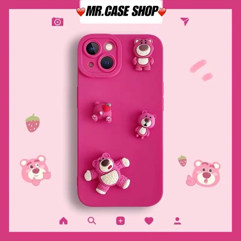 Ốp lưng ip chất bóng hồng neon hoạ tiết 4 gấu dâu lotso dành cho ip - Mr.Case