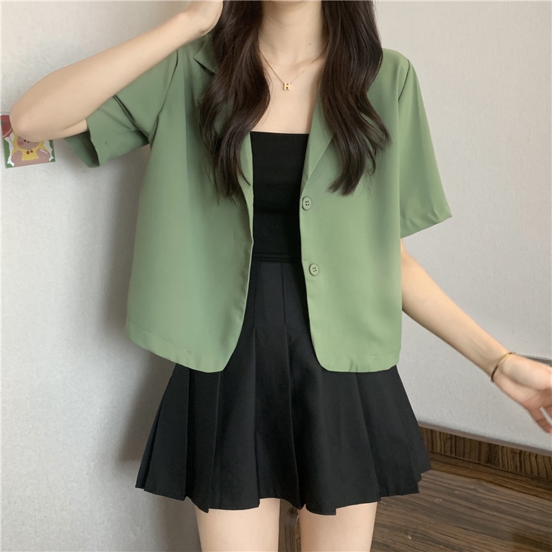 IELGY Áo Khoác Tay Ngắn Màu Sáng Dễ Phối Đồ Thời Trang Cho Nữ