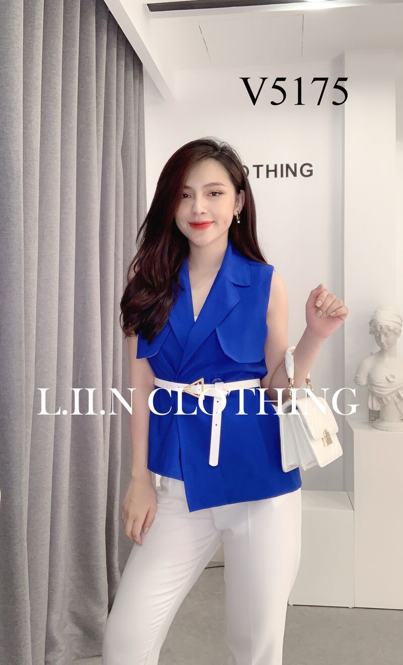 Áo vest gile nữ Linbi đủ size, kiểu dáng sành điệu cá tính màu xanh coban năng động Liin clothing V5175 | BigBuy360 - bigbuy360.vn