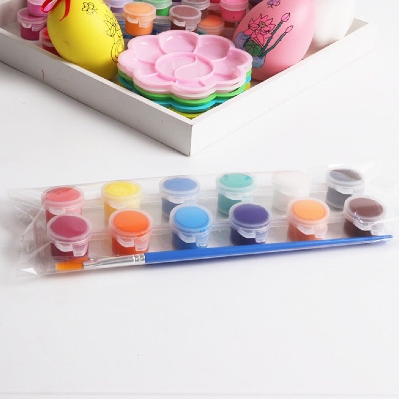 Bộ 12 Màu Vẽ Acrylic3ml Kèm 2 Cọ Vẽ - Màu Acrylic Mini Tô Vẽ Đồ Chơi Gỗ, Áo, Tô Tượng, Vẽ 3D, Giày, Thủy Tinh, Gỗ