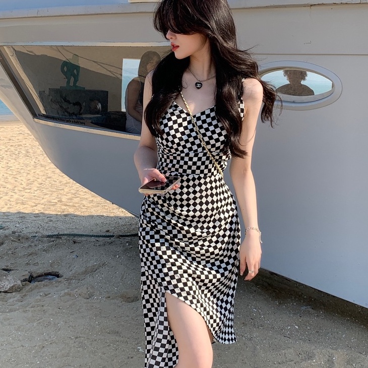 Đầm dài quá gối ZHELIHANGFEI thiết kế lệch tà quyến rũ thời trang cao cấp