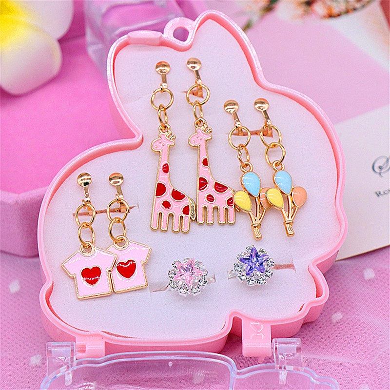 Bộ Khuyên Tai Dạng Kẹp Bằng Hợp Kim Họa Tiết Hoạt Hình Cho Bé Gái