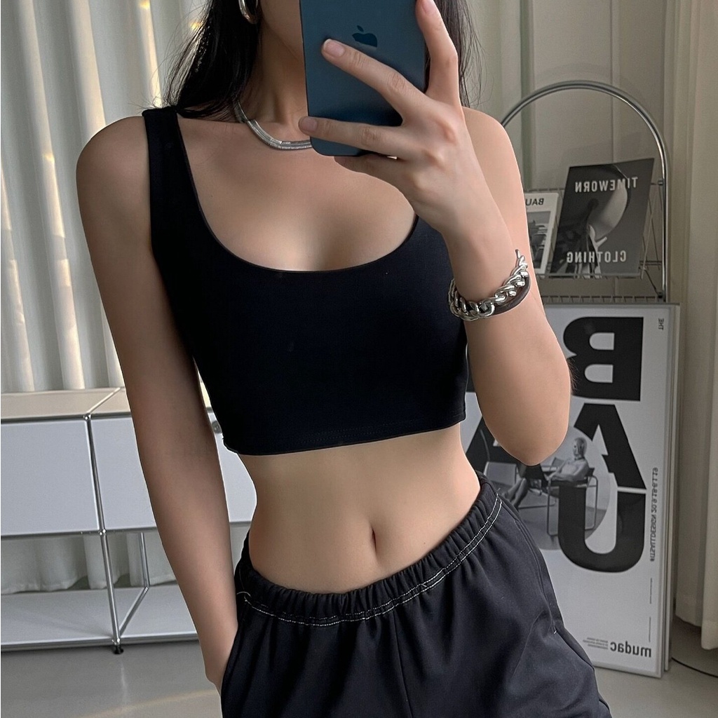 ÁO SÁT NÁCH BA LỖ CROPTOP A4-SNN - Áo hai dây to cổ vuông