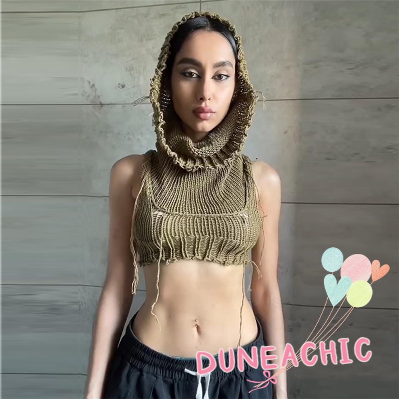 DUNEA Áo croptop dệt kim sát nách màu thanh lịch