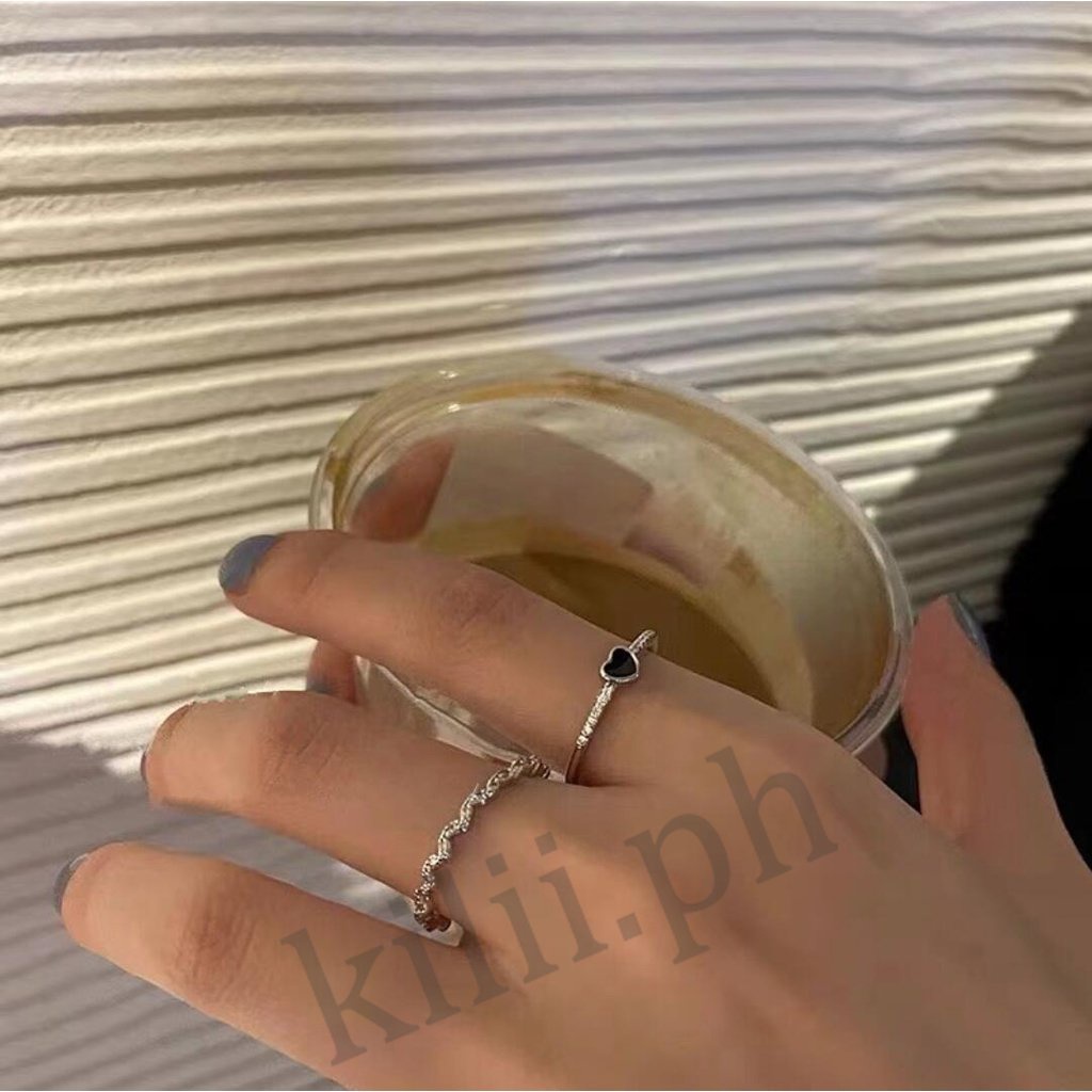 Kilii set 2 Nhẫn Trái Tim Màu Đen Cho Nữ