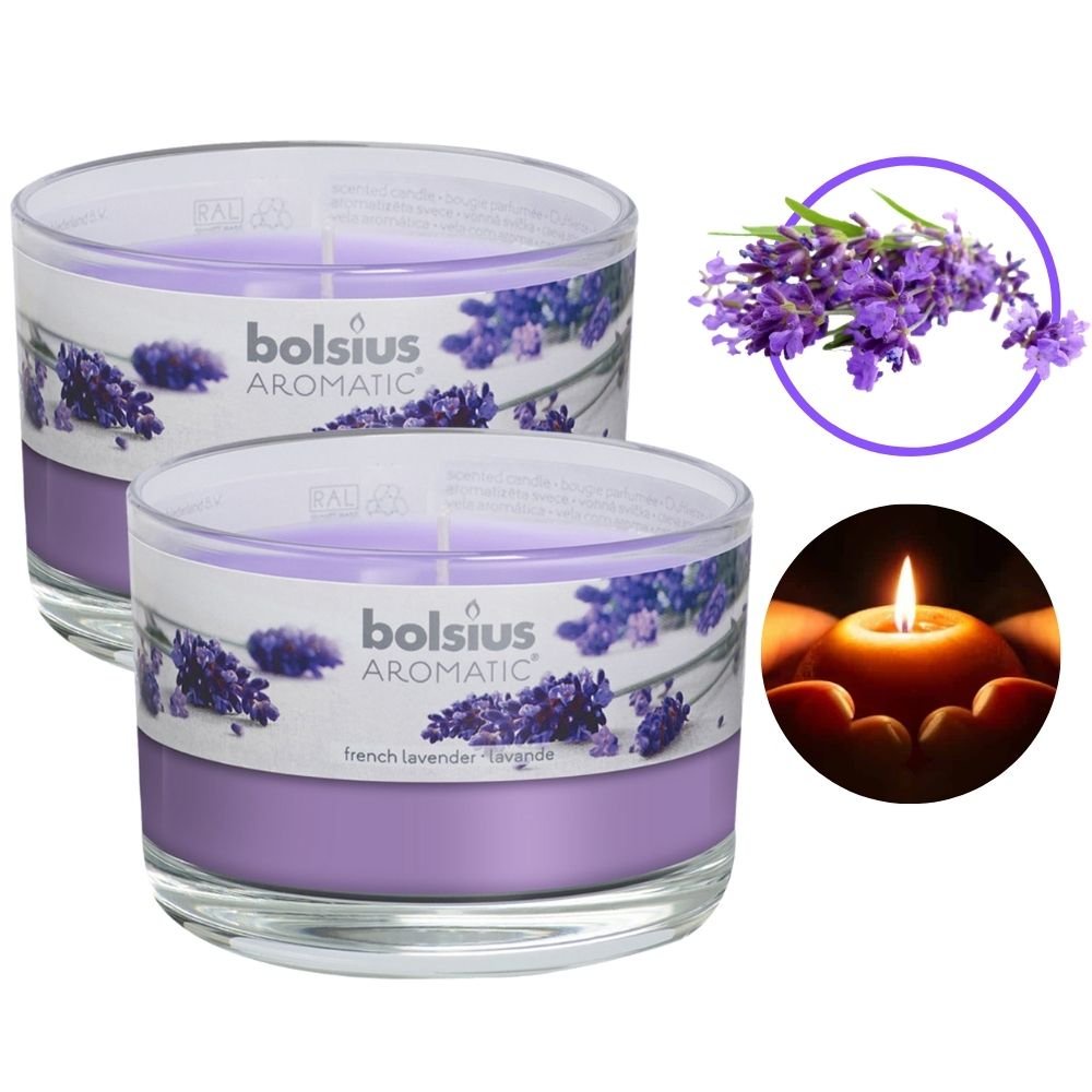 COMBO 2 Nến thơm thư giãn Bolsius French Lavender 155g - hoa oải hương, khử mùi, không khói, tinh dầu thiên nhiên