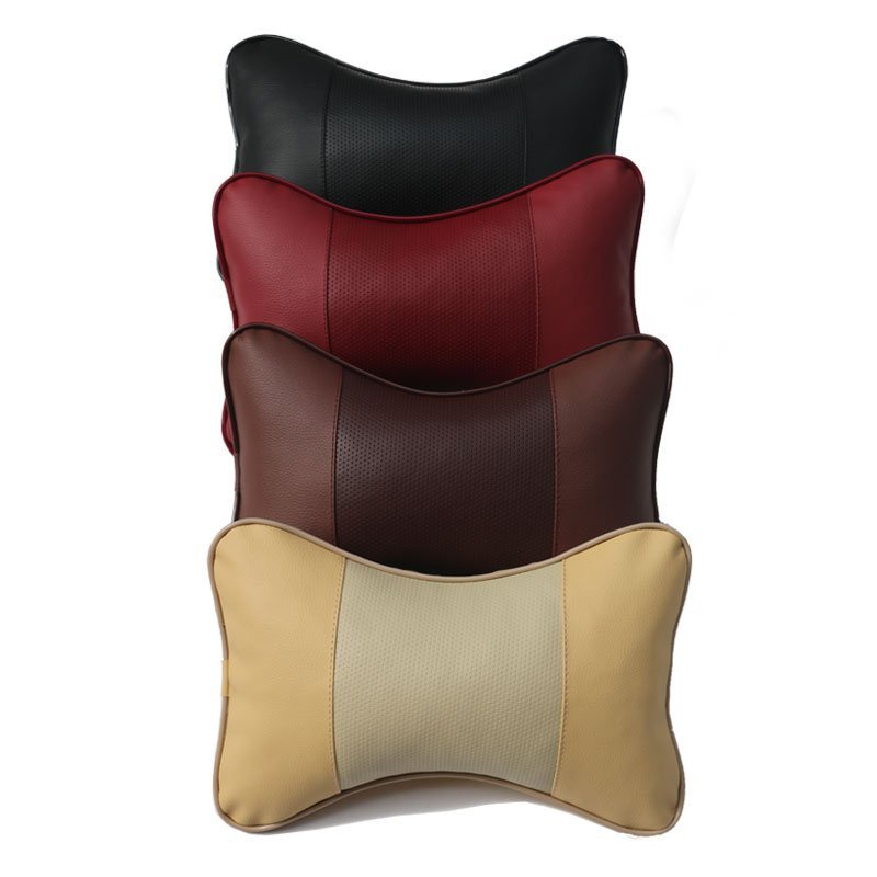 Gối tựa đầu và lưng trên ô tô hình khúc xương, vỏ da cao cấp