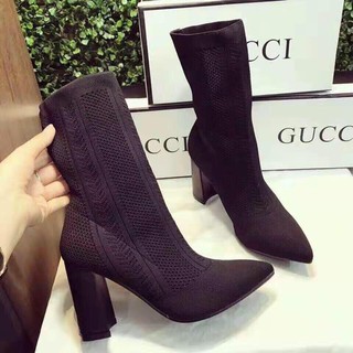 [Sẵn hàng + ảnh thật] Bốt len tăm gót da siêu đẹp