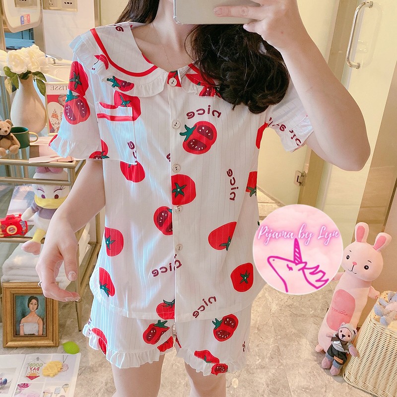 Đồ bộ mặc nhà, đồ ngủ, pijama cổ bèo nhiều họa tiết hoạt hình dễ thương Soraka Set (ảnh thật ở cuối)