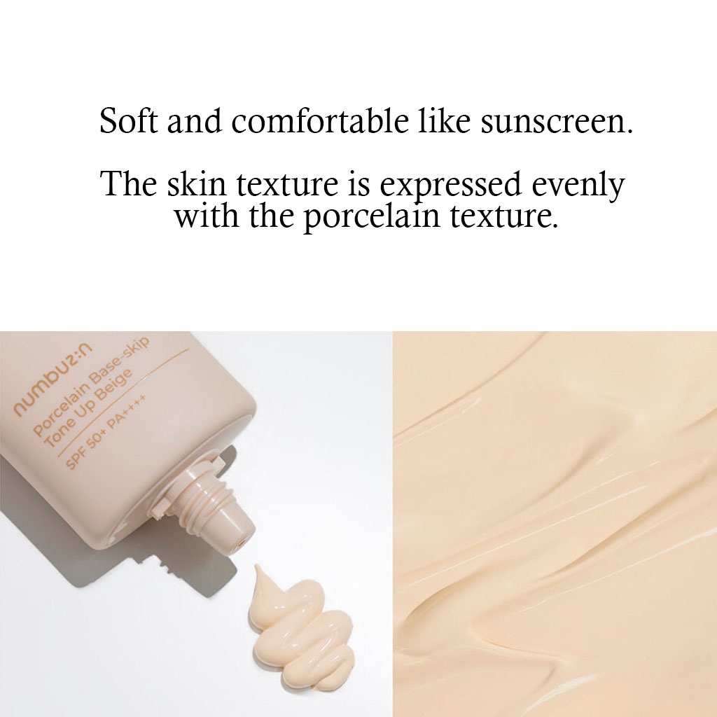 /// Numbuzin No. 3 Porcelain Grain Pads Skip Tone Up Beige 50ml SPF50+ PA++++ ///  Kem nền gốm sứ Numbuzin số 3 nâng tông bỏ qua lớp nền màu beige 50ml SPF50 + PA ++++ / TOPKOREA / Shipping from korea