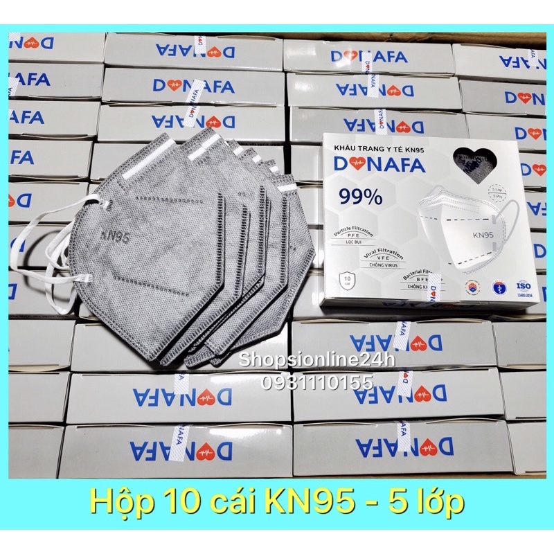 ✅ Khẩu trang y tế 5 lớp KN95 , N95 Donafa màu xám ( hộp 10 cái )