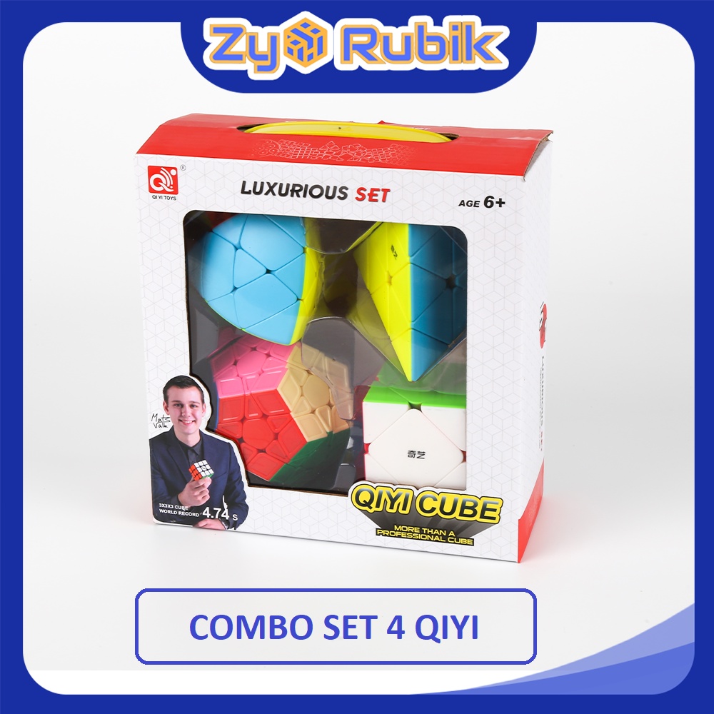 Combo 4 Rubik (Qiming -Pyraminx,Qicheng -Skewb,Qiheng S-Megaminx,Mastermorphix) Set 4 QiYi ( Không viền ) - ZyO Rubik