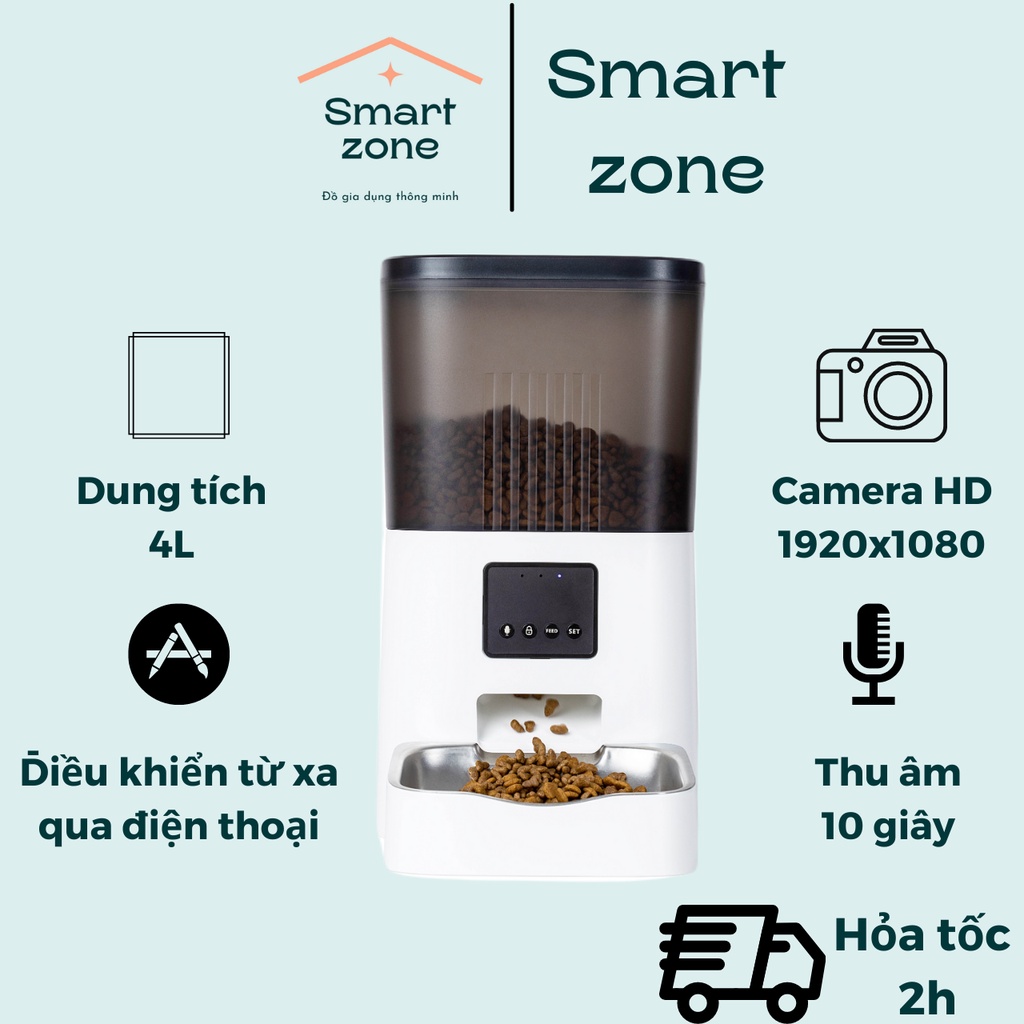 Máy Camera cho mèo ăn tự động thông minh Tuya 4L - Automatic Pet Feeder - Smart Zone