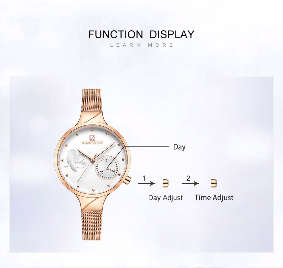 NAVIFORCE NF5001S Women Casual Fashion Mesh Band Analog Quartz Watch