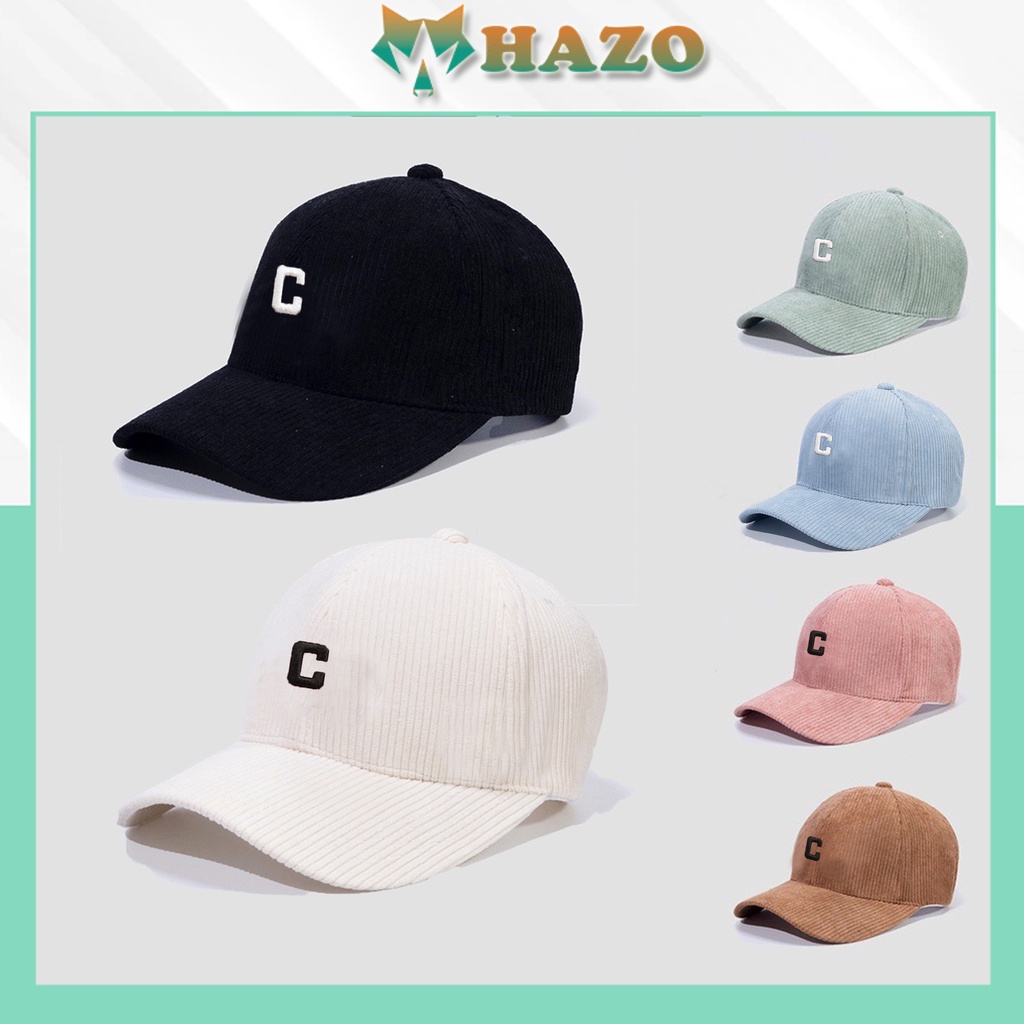 Mũ Lưỡi Trai Nón Kết Nhung Kaki Cao Cấp Thêu Chữ C Vintage Style 416 Phong Cách Ulzzang Form Unisex Nam Nữ - Hazo