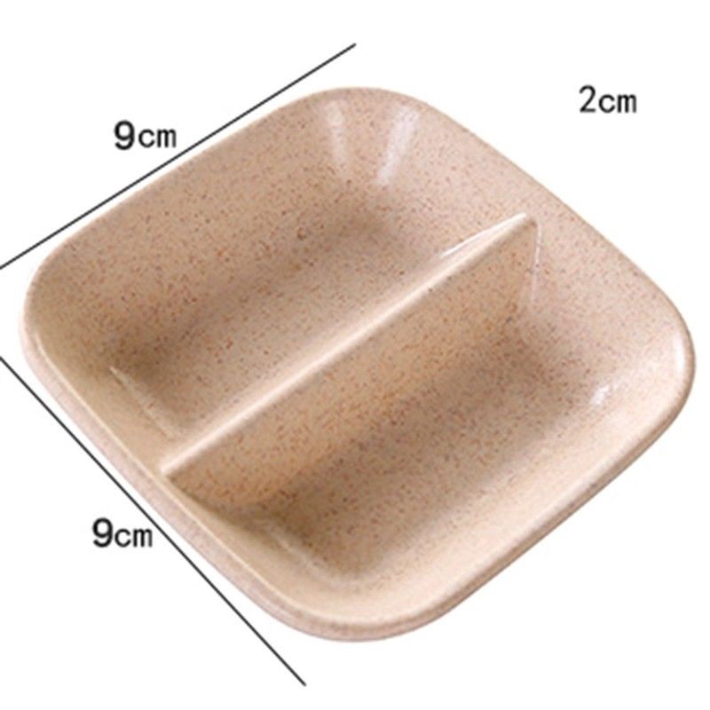 1 Pc Polychromatic Square Double Lattice Wheat Straw Snack Plate Seasoning Dish