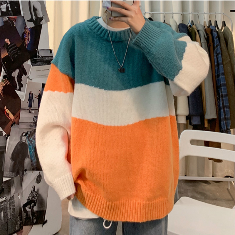 Áo Sweater cổ tròn phối màu độc đáo phong cách Hàn Quốc thời trang mùa thu đông cho nam và nữ