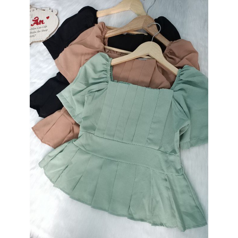Set bộ trơn xếp li áo cổ vuông tay phồng quần ống suông bigsize 40-72kg | BigBuy360 - bigbuy360.vn