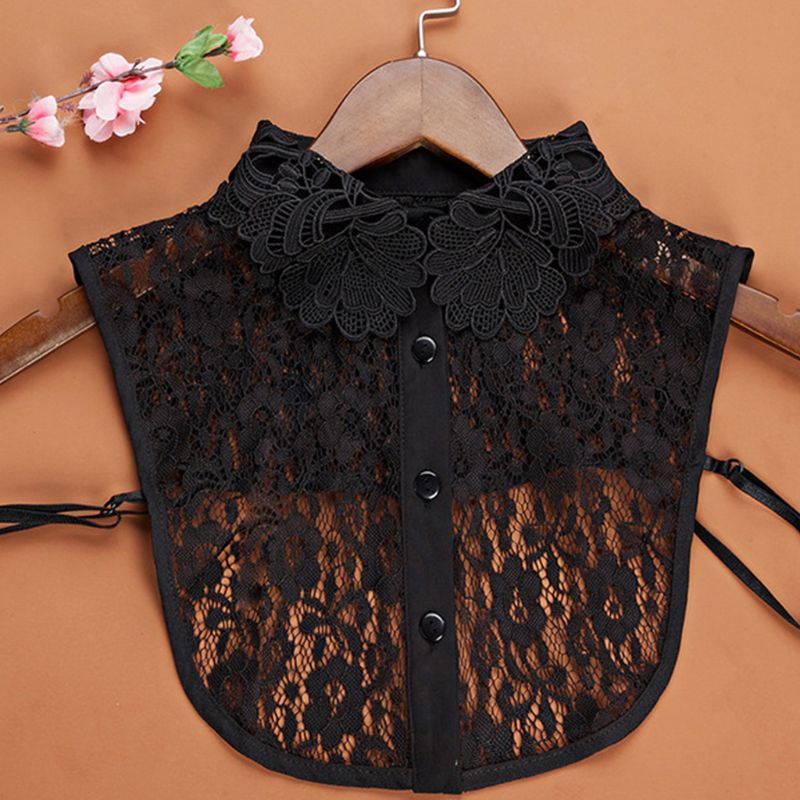 Yoioi Áo Sweater Cổ Tròn Giả Vải Sheer Thêu Họa Tiết Có Thể Tháo Rời Cho Nữ F