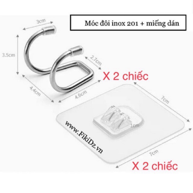 Móc treo đôi inox dán tường nút nhựa