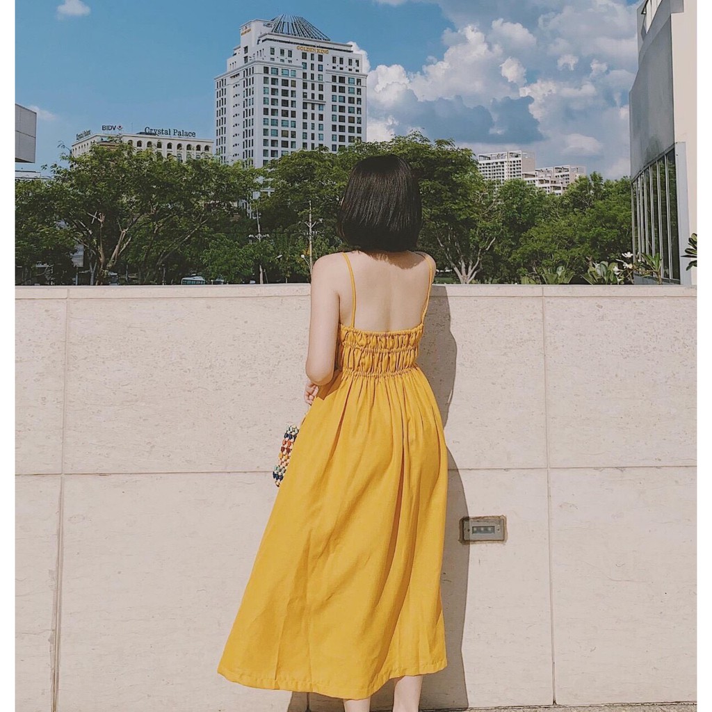 Đầm hai dây suông nhún ngực dễ thương | BigBuy360 - bigbuy360.vn