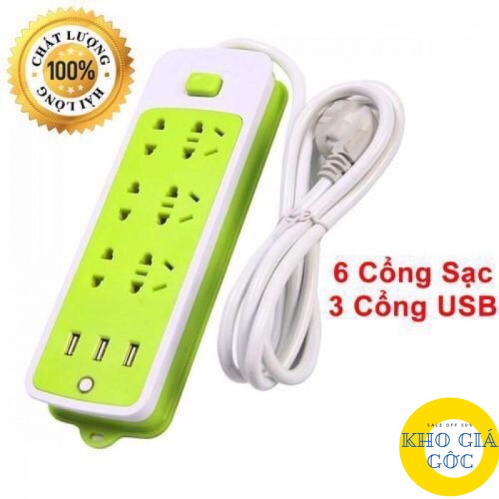 Ổ Cắm Điện Xanh Đa Năng Chống Giật 3 Cổng USB và 9 Ổ Cắm