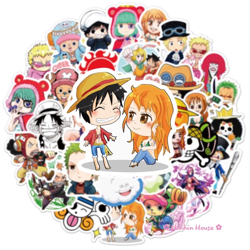 Set 50 Sticker PVC Chống Thấm Nước Chủ Đề Manga - Anime One Piece Dán Vali, Mũ Bảo Hiểm, Laptop, Guitar, Ô tô, Xe Máy,..