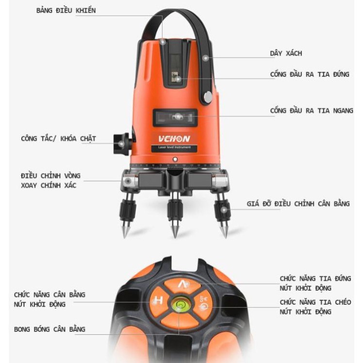 Máy cân bằng 2 tia laser xanh chuẩn xác Vchon [Giá đẳng cấp]