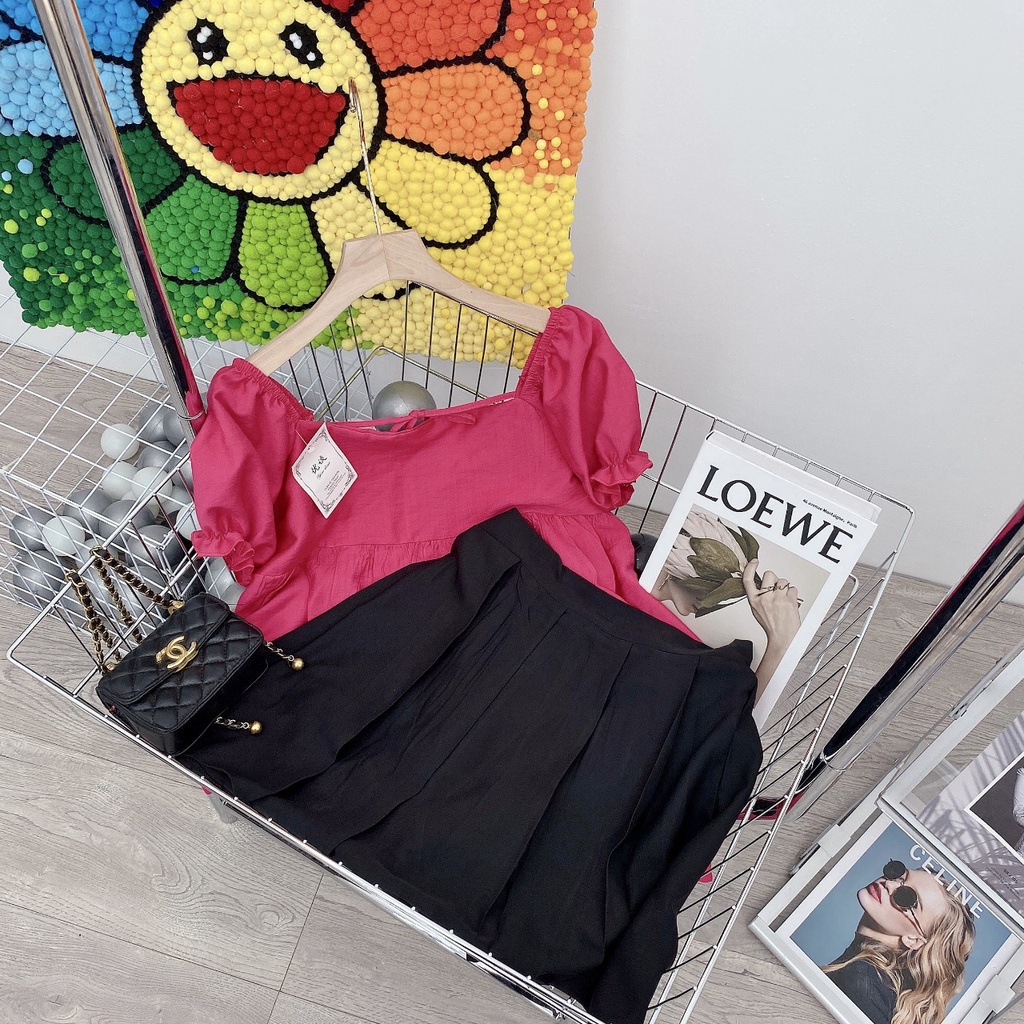 Sét áo babydoll hở lưng mix chân váy xếp li siêu đẹp