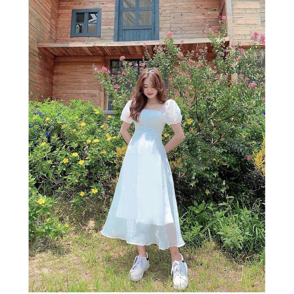 Đầm xòe tay phồng phối nút ngực chất tơ xinh cực [KÈM ẢNH THẬT] | BigBuy360 - bigbuy360.vn