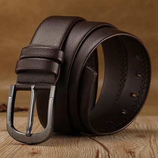 Dây nịt nam dây nâu - thắt lưng nam khóa xỏ kim da bò cao cấp